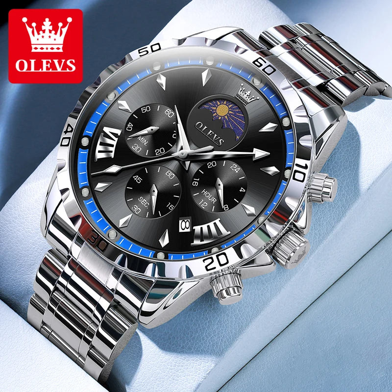 Fashion Brand Men'S Watch Waterproof and Luminous Calendar Lunar Phase Timing Code Watch Luxury Sports Men'S Quartz Watch