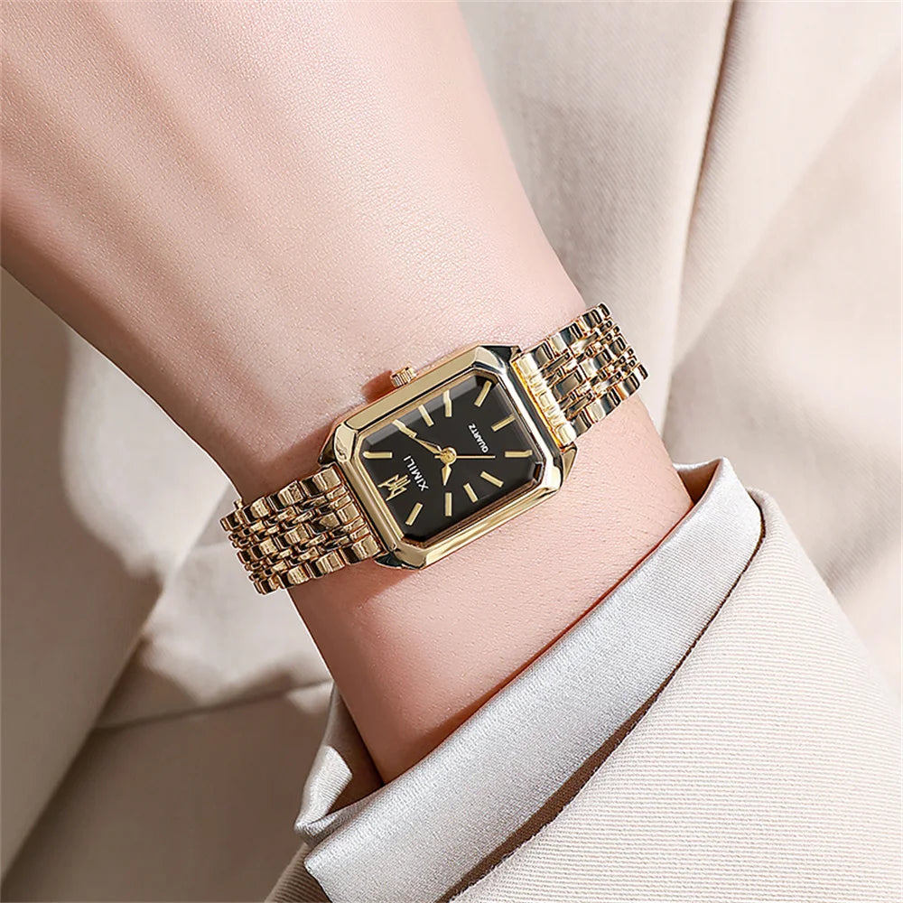 Ladies Watch Luxury Gold Square Simple Luxury Quartz Watch Fashion Stainless Steel Women'S Business Clock Dress Gift Watches