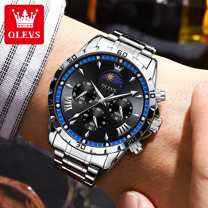 Fashion Brand Men'S Watch Waterproof and Luminous Calendar Lunar Phase Timing Code Watch Luxury Sports Men'S Quartz Watch