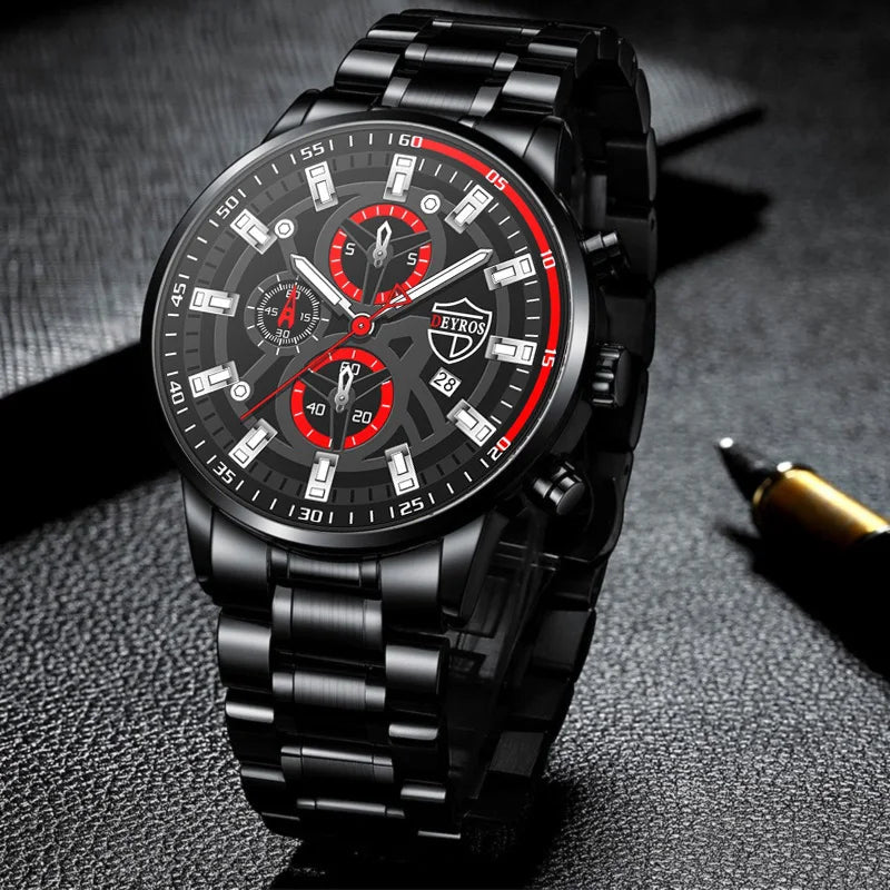 Fashion Men'S Watch Luxury Men'S Black Sports Quartz Watch Men'S Business Casual Watch Gift for Father