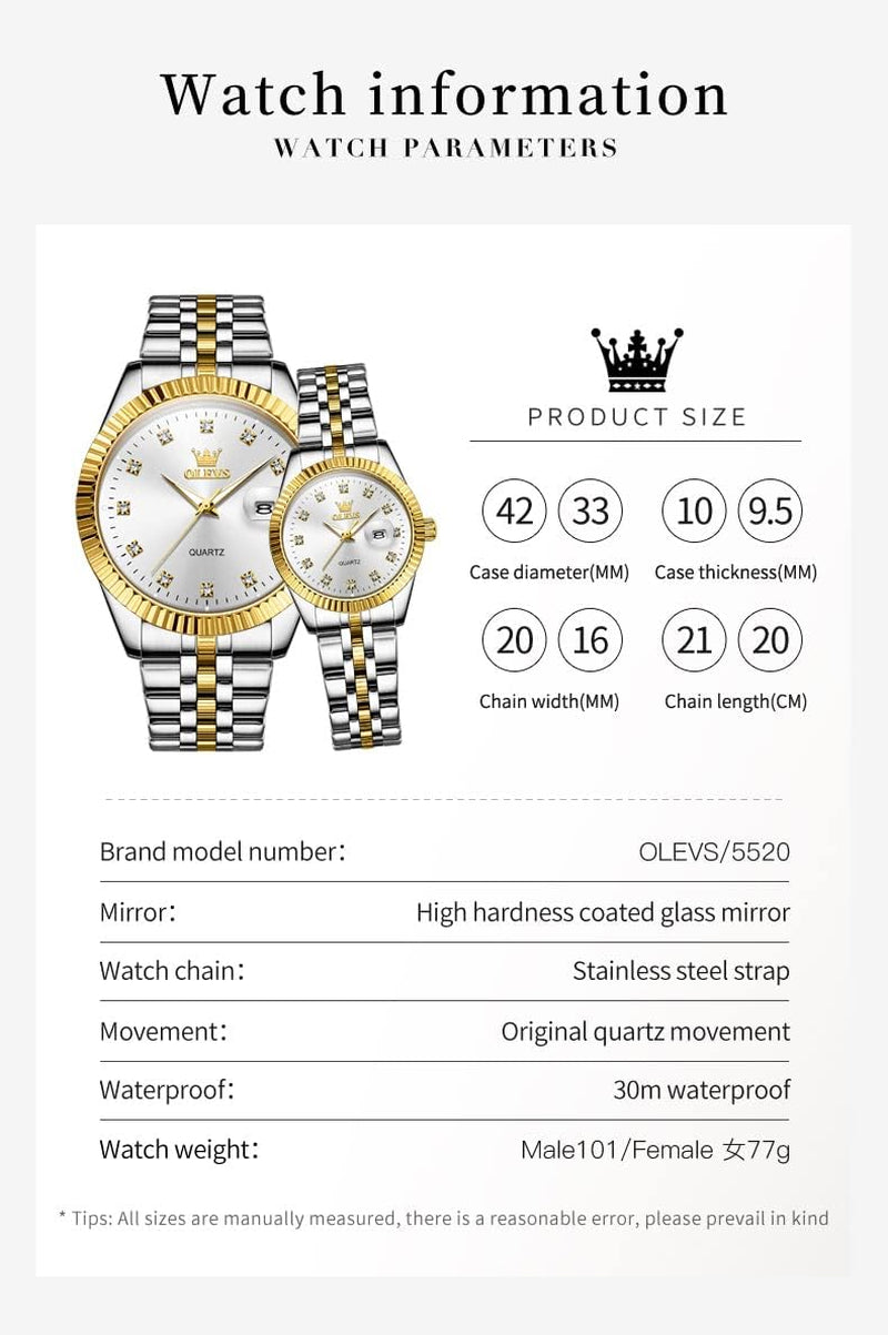 Valentines Couple Watch Luxury Fashion His and Hers Wristwatch
