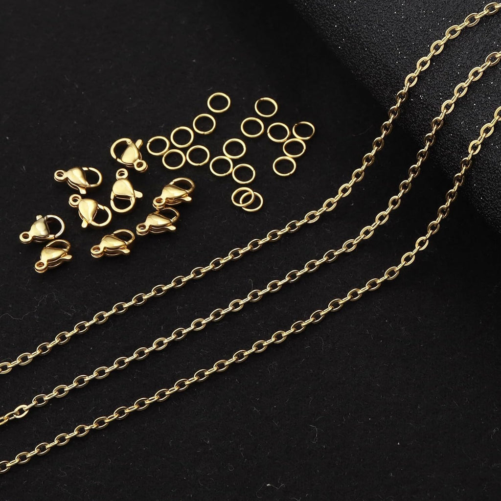 24Pcs Necklace Chains Bulk,18K Gold Stainless Steel Chains,16Inch