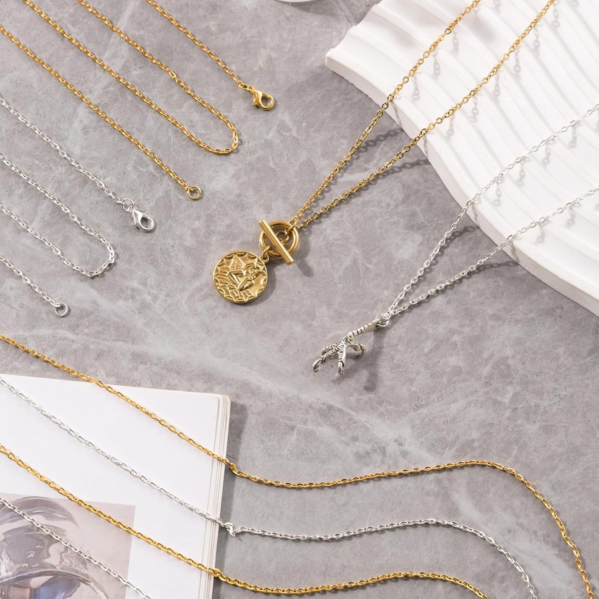 24 Pcs Necklace Chains Bulk,Gold Plated Chains for Jewelry Making