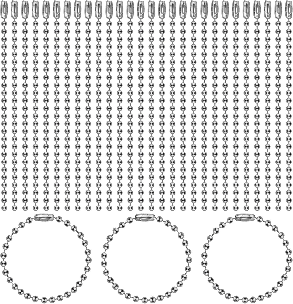 100Pcs Ball Bead Chains 4 Inch, Adjustable Metal Chains 2.4Mm, with Connectors - Keychain, Dog Tag Chains for Jewelry Making, DIY Craft Projects, Silver Color