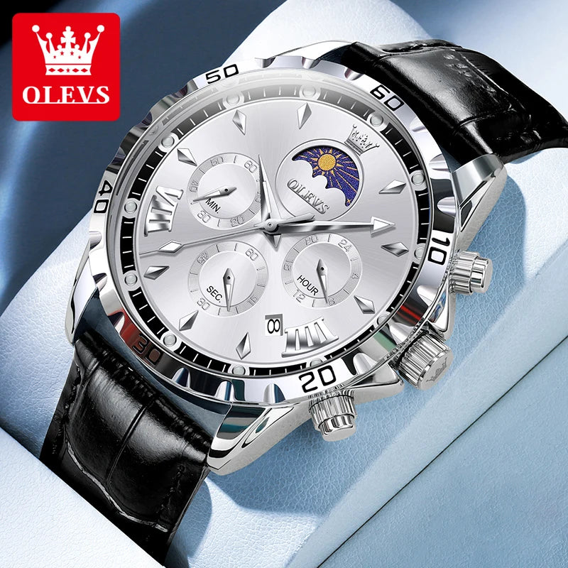 Fashion Brand Men'S Watch Waterproof and Luminous Calendar Lunar Phase Timing Code Watch Luxury Sports Men'S Quartz Watch