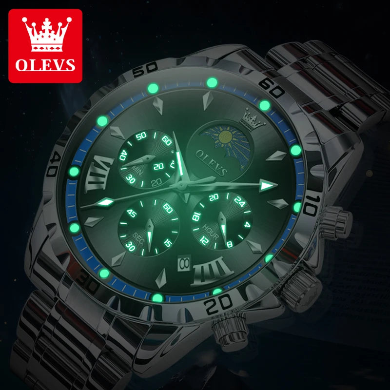 Fashion Brand Men'S Watch Waterproof and Luminous Calendar Lunar Phase Timing Code Watch Luxury Sports Men'S Quartz Watch