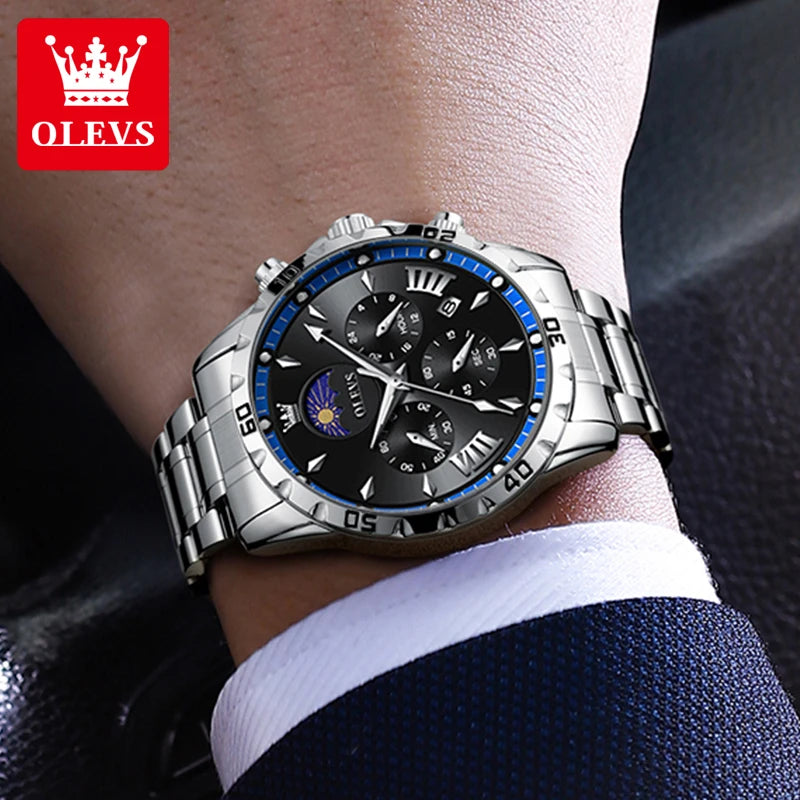 Fashion Brand Men'S Watch Waterproof and Luminous Calendar Lunar Phase Timing Code Watch Luxury Sports Men'S Quartz Watch