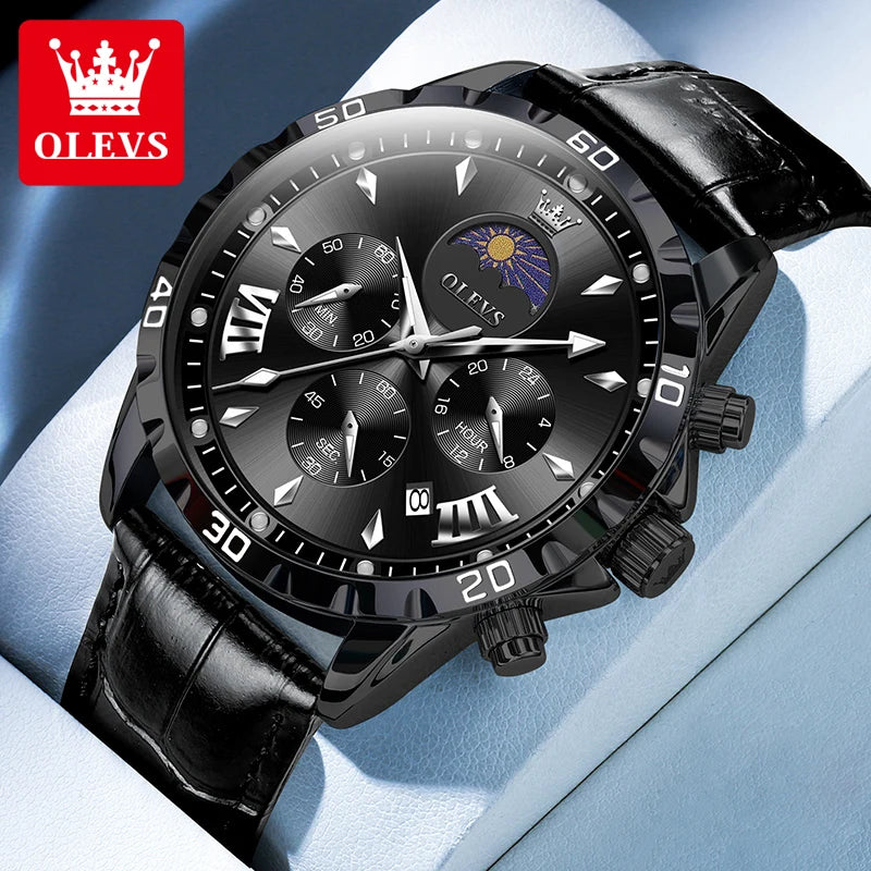 Fashion Brand Men'S Watch Waterproof and Luminous Calendar Lunar Phase Timing Code Watch Luxury Sports Men'S Quartz Watch