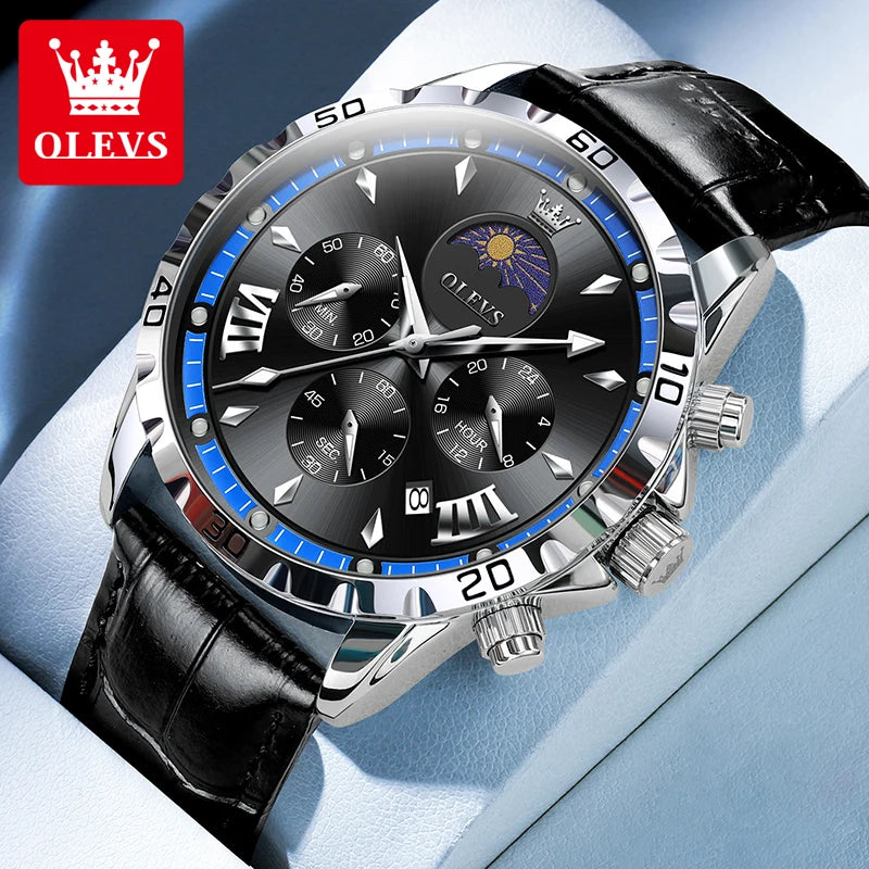 Fashion Brand Men'S Watch Waterproof and Luminous Calendar Lunar Phase Timing Code Watch Luxury Sports Men'S Quartz Watch