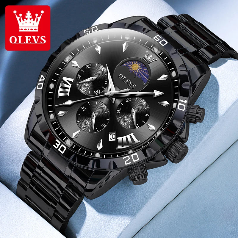 Fashion Brand Men'S Watch Waterproof and Luminous Calendar Lunar Phase Timing Code Watch Luxury Sports Men'S Quartz Watch