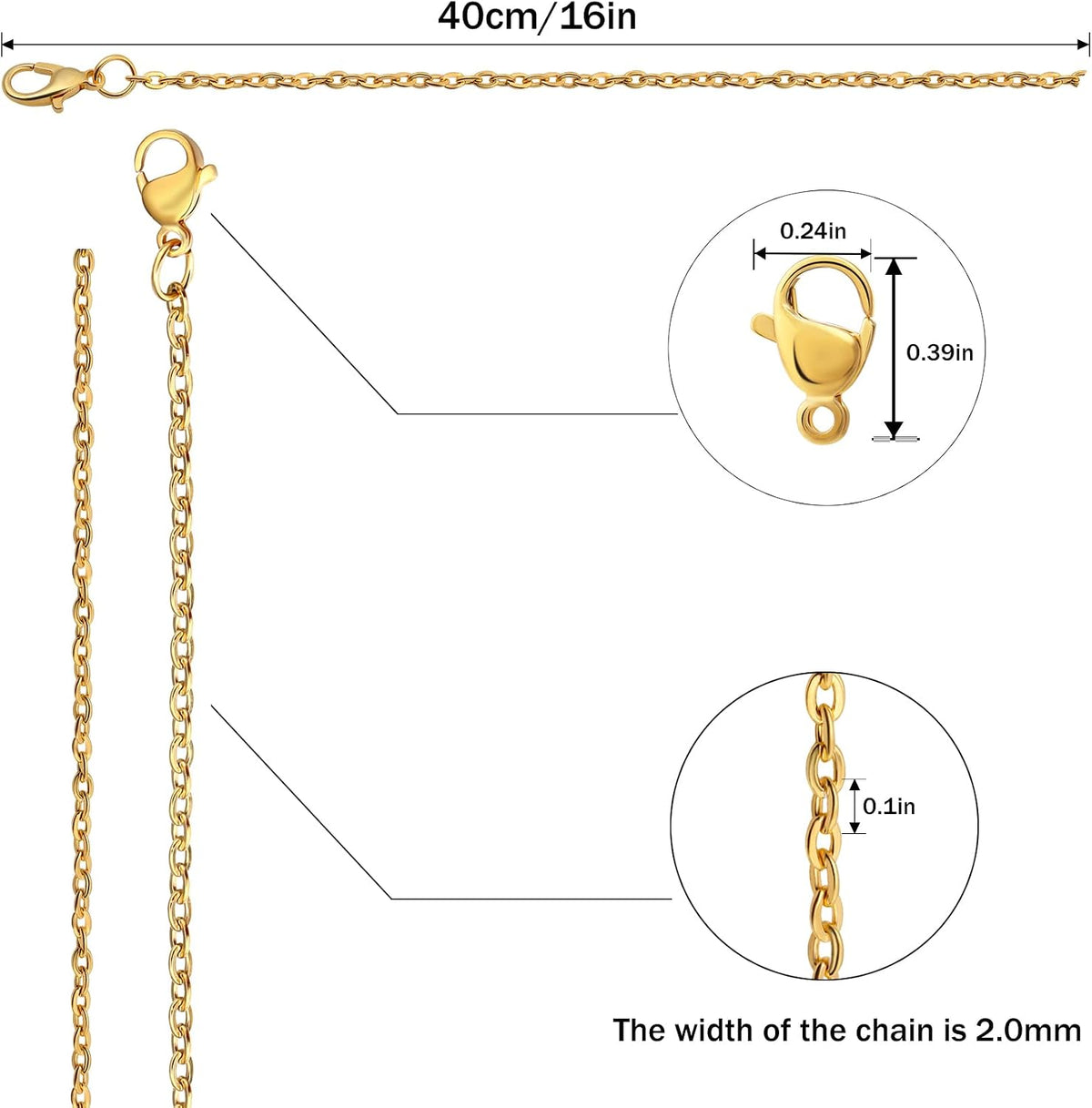 24Pcs Necklace Chains Bulk,18K Gold Stainless Steel Chains,16Inch