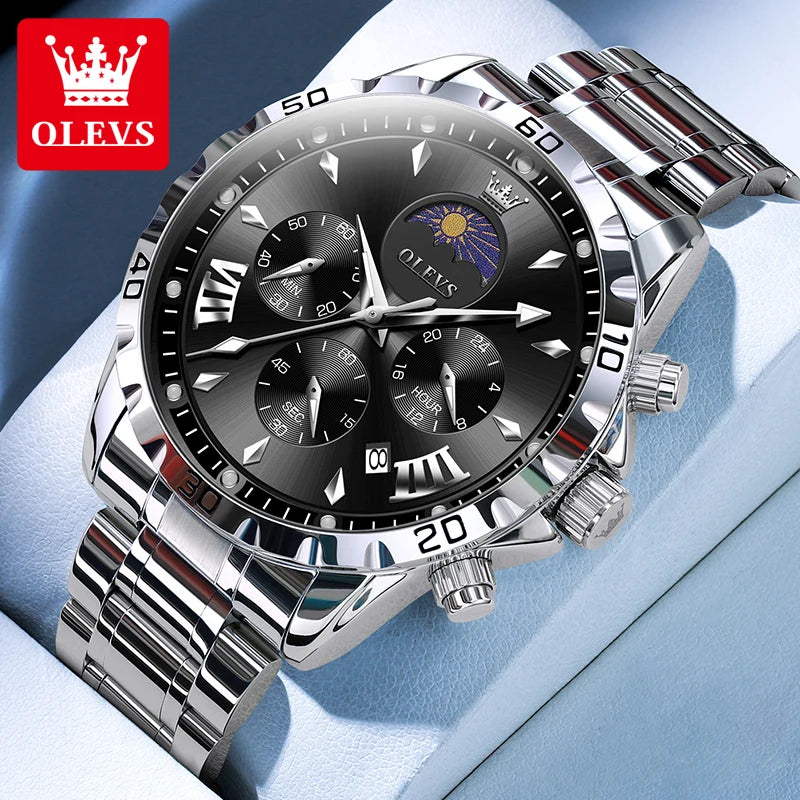 Fashion Brand Men'S Watch Waterproof and Luminous Calendar Lunar Phase Timing Code Watch Luxury Sports Men'S Quartz Watch