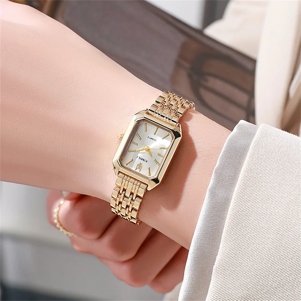 Ladies Watch Luxury Gold Square Simple Luxury Quartz Watch Fashion Stainless Steel Women'S Business Clock Dress Gift Watches