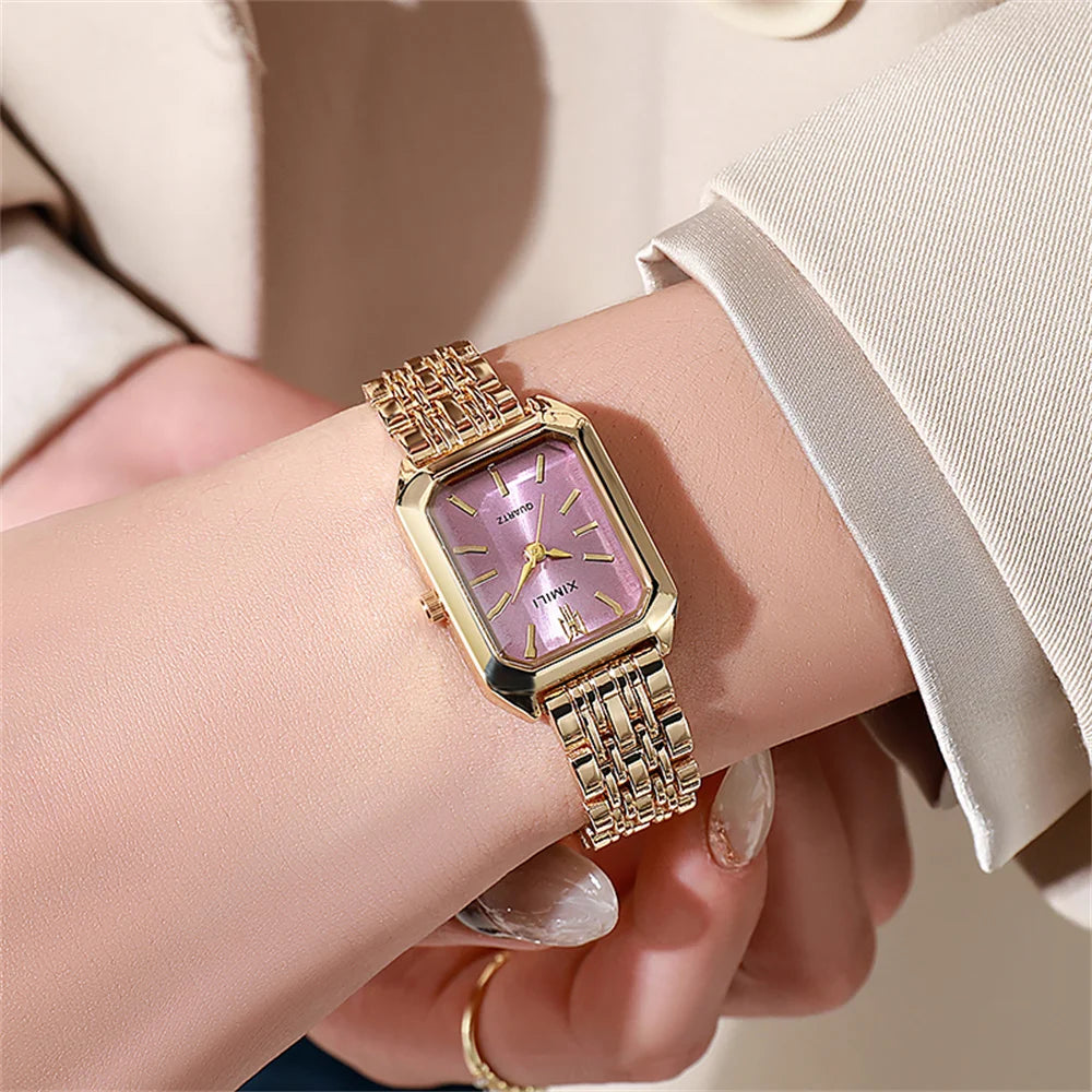 Ladies Watch Luxury Gold Square Simple Luxury Quartz Watch Fashion Stainless Steel Women'S Business Clock Dress Gift Watches