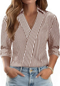 3/4 Length Sleeve Womens Tops Dressy V Neck Collared Dress Shirts