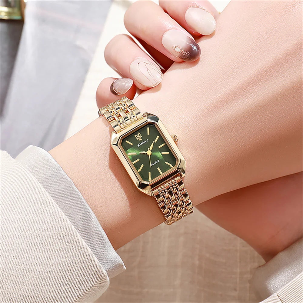 Ladies Watch Luxury Gold Square Simple Luxury Quartz Watch Fashion Stainless Steel Women'S Business Clock Dress Gift Watches