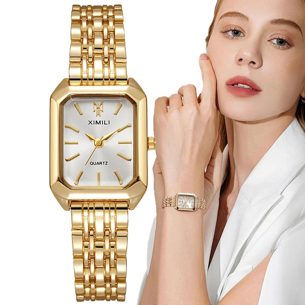Ladies Watch Luxury Gold Square Simple Luxury Quartz Watch Fashion Stainless Steel Women'S Business Clock Dress Gift Watches