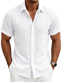 Mens Linen Shirts Short Sleeve Casual Shirt Button down Summer Beach Vacation Tops Men Casual Dress Shirts Breathable