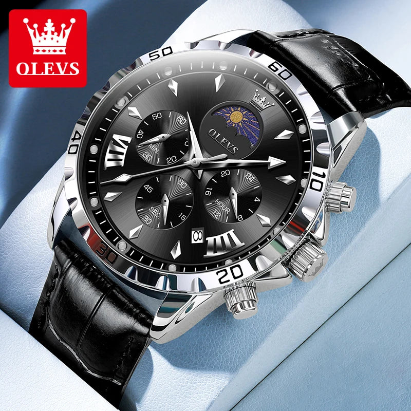 Fashion Brand Men'S Watch Waterproof and Luminous Calendar Lunar Phase Timing Code Watch Luxury Sports Men'S Quartz Watch