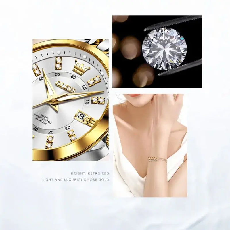 3620 Women Watch Luxury Brand Diamond Quartz Watch Fashion Automatic Calendar Waterproof Women Watch Bracelet Set Reloj