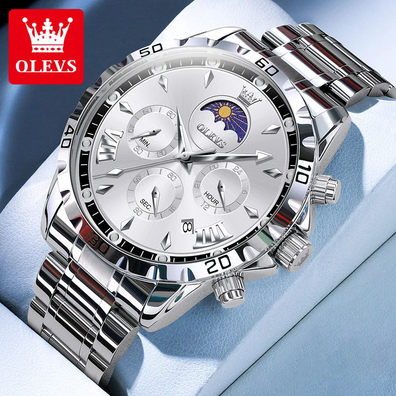 Fashion Brand Men'S Watch Waterproof and Luminous Calendar Lunar Phase Timing Code Watch Luxury Sports Men'S Quartz Watch