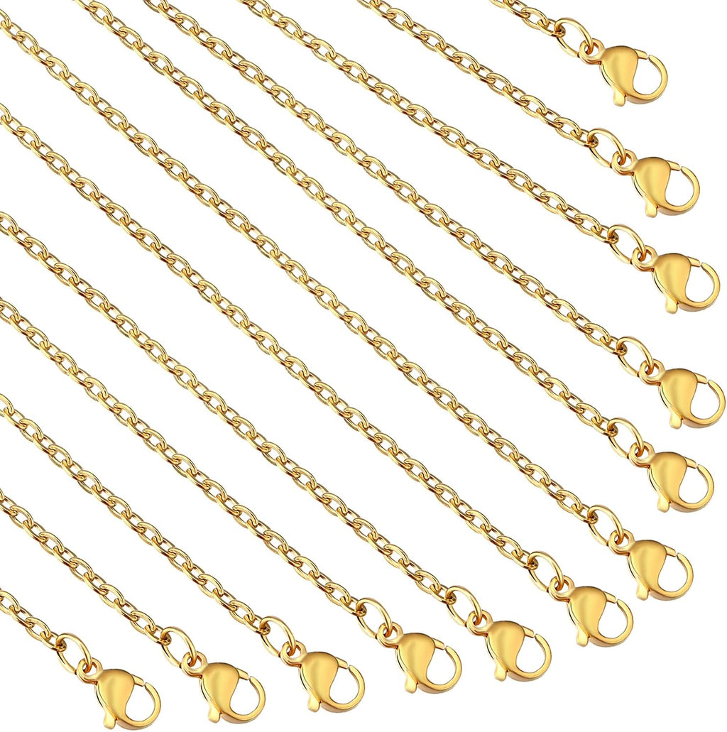 24Pcs Necklace Chains Bulk,18K Gold Stainless Steel Chains,16Inch