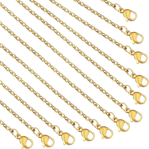 24Pcs Necklace Chains Bulk,18K Gold Stainless Steel Chains,16Inch